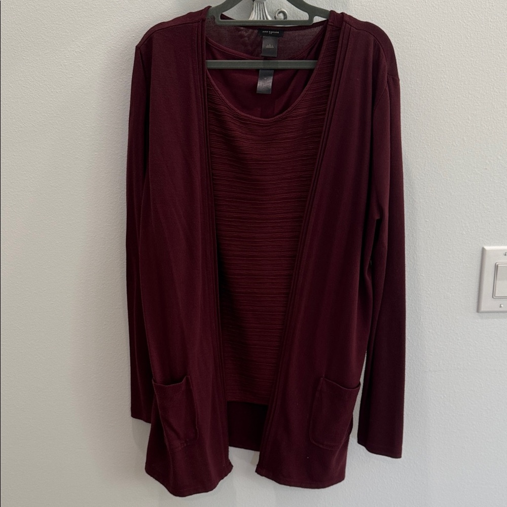 Ann Taylor Burgundy Knit Tank Top with Cardigan